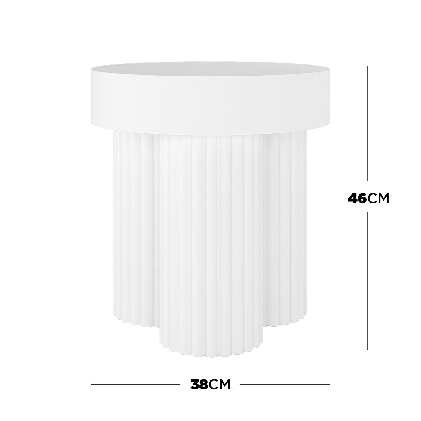 Salvo 38cm Outdoor Concrete Coffee Side Table in White, featuring a smooth, round top and a fluted column-style base, ideal for indoor or outdoor use.