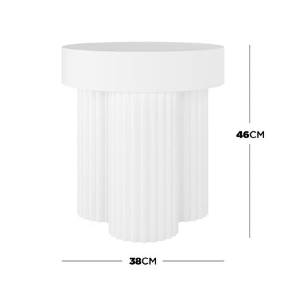 Salvo 38cm Outdoor Concrete Coffee Side Table in White, featuring a smooth, round top and a fluted column-style base, ideal for indoor or outdoor use.