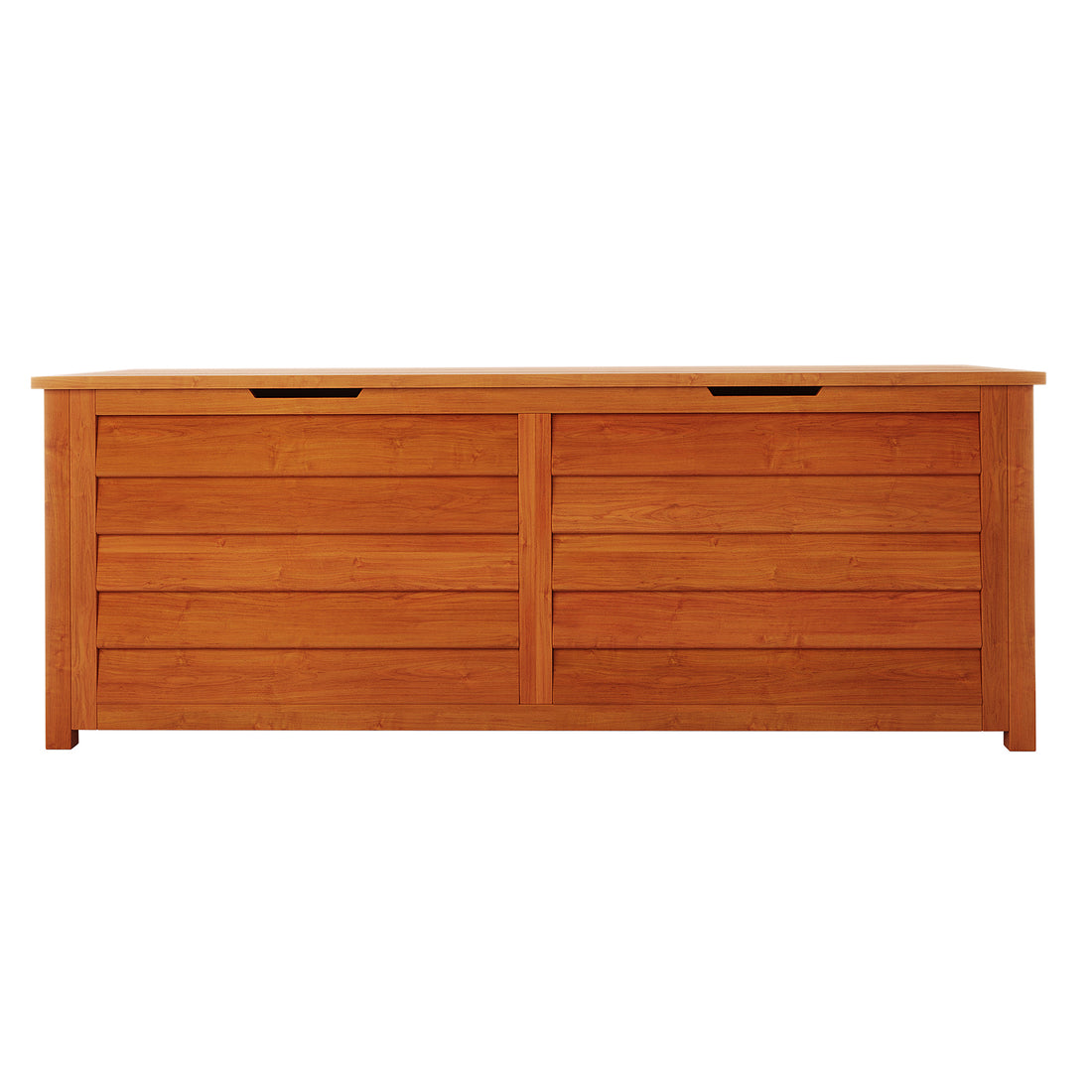 Luxo Eucalyptus Timber Outdoor Storage Box 150cm, featuring a wooden chest of drawers design with visible wood panels and cabinetry details, perfect for stylish, functional outdoor storage.