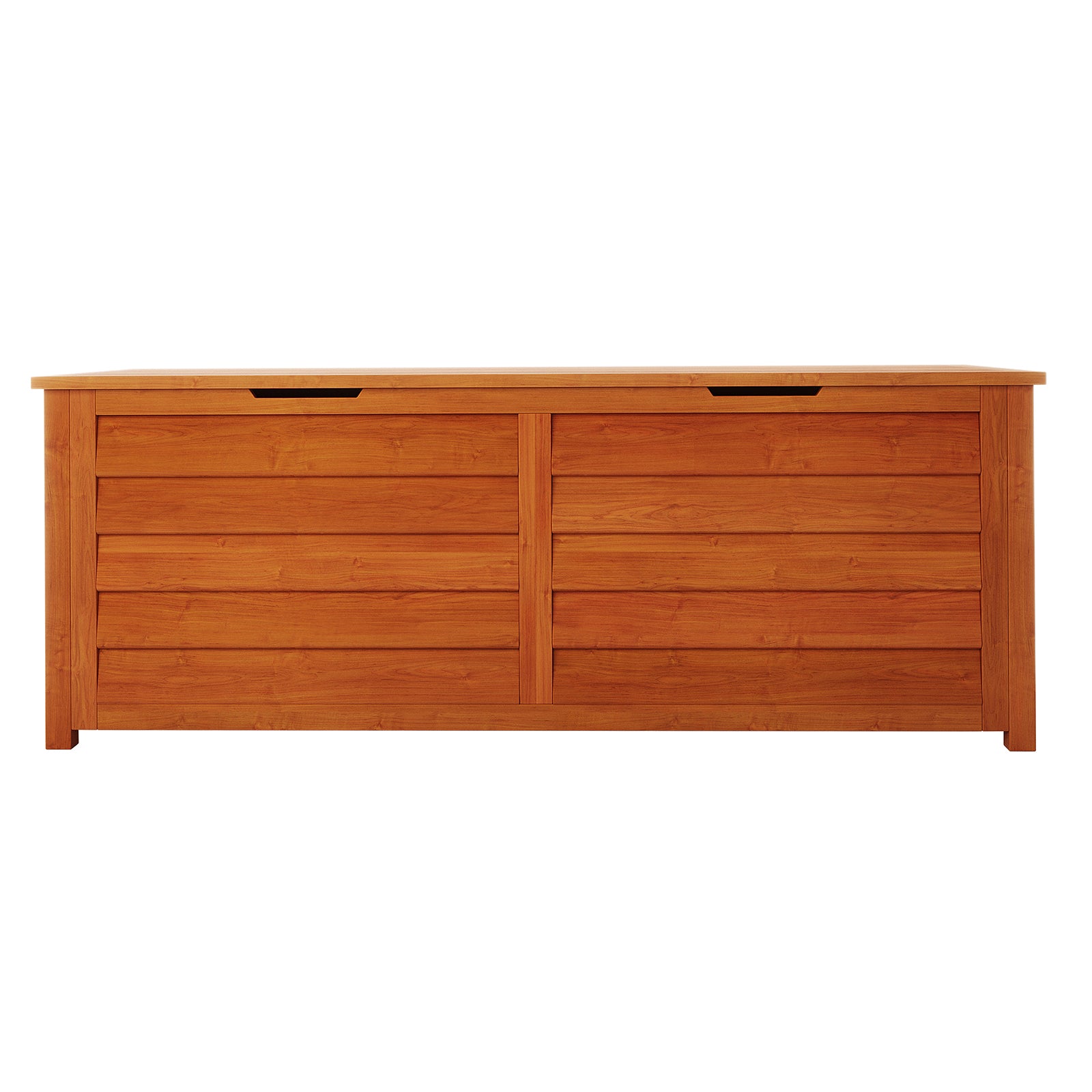 Luxo Eucalyptus Timber Outdoor Storage Box 150cm, featuring a wooden chest of drawers design with visible wood panels and cabinetry details, perfect for stylish, functional outdoor storage.