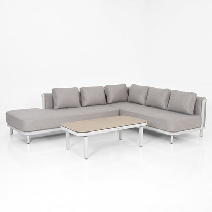 Modern sectional sofa set with coffee table on a white background.