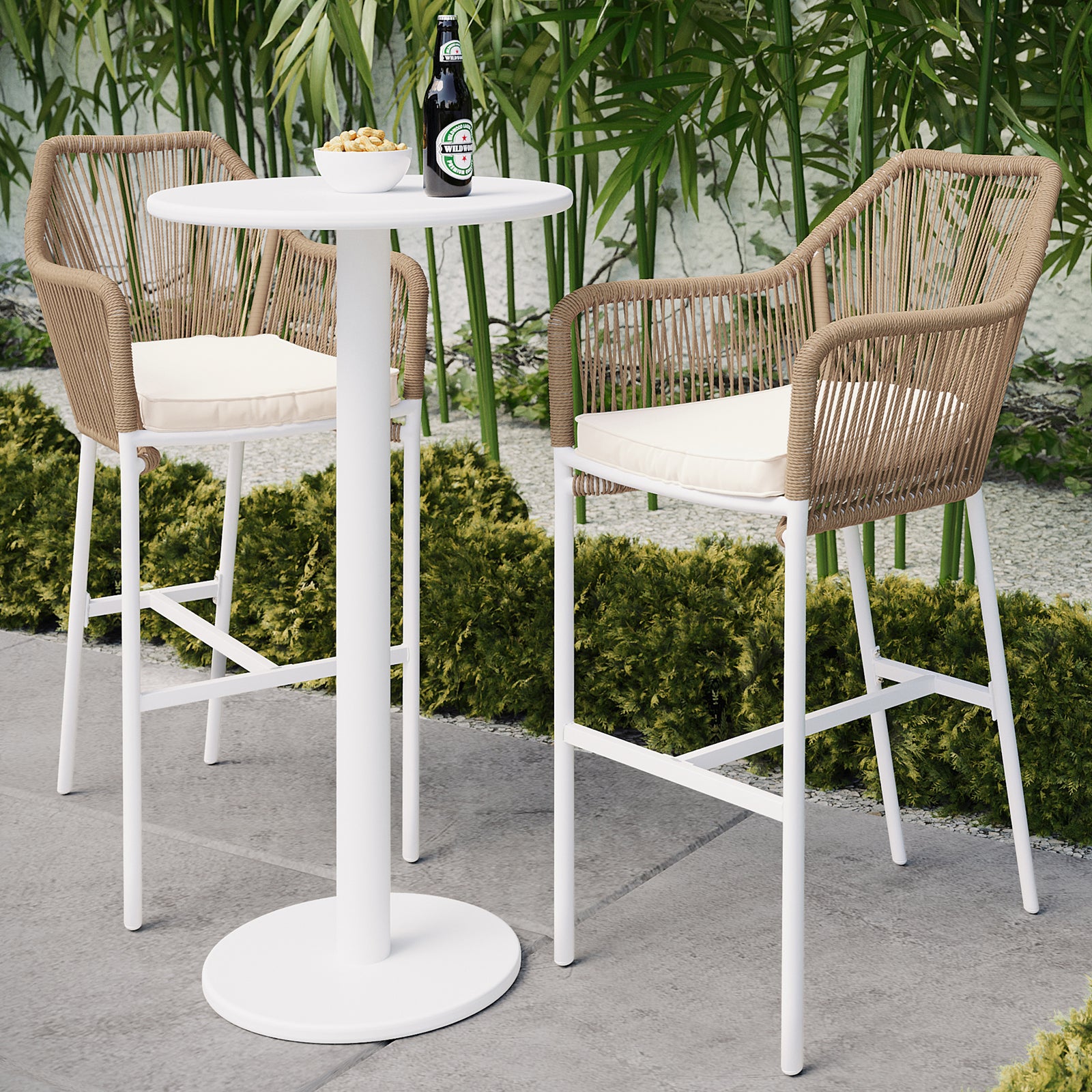 Tablas PE Wicker Outdoor Bar Stool Set of in Natural – Luxo Living