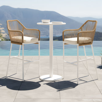 Tablas PE Wicker Outdoor Bar Stool Set of 2 in Natural