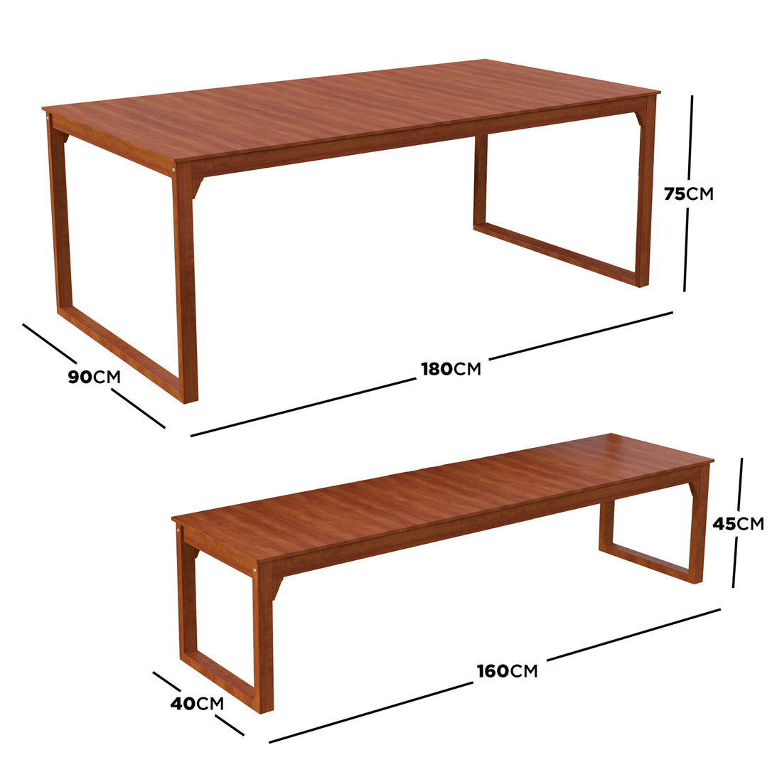Trinity 8 Seater Hardwood Outdoor Dining Bench Set in Natural, featuring a rectangular table and two benches with U-shaped legs, crafted from eucalyptus wood, showcasing a modern, minimalistic design.