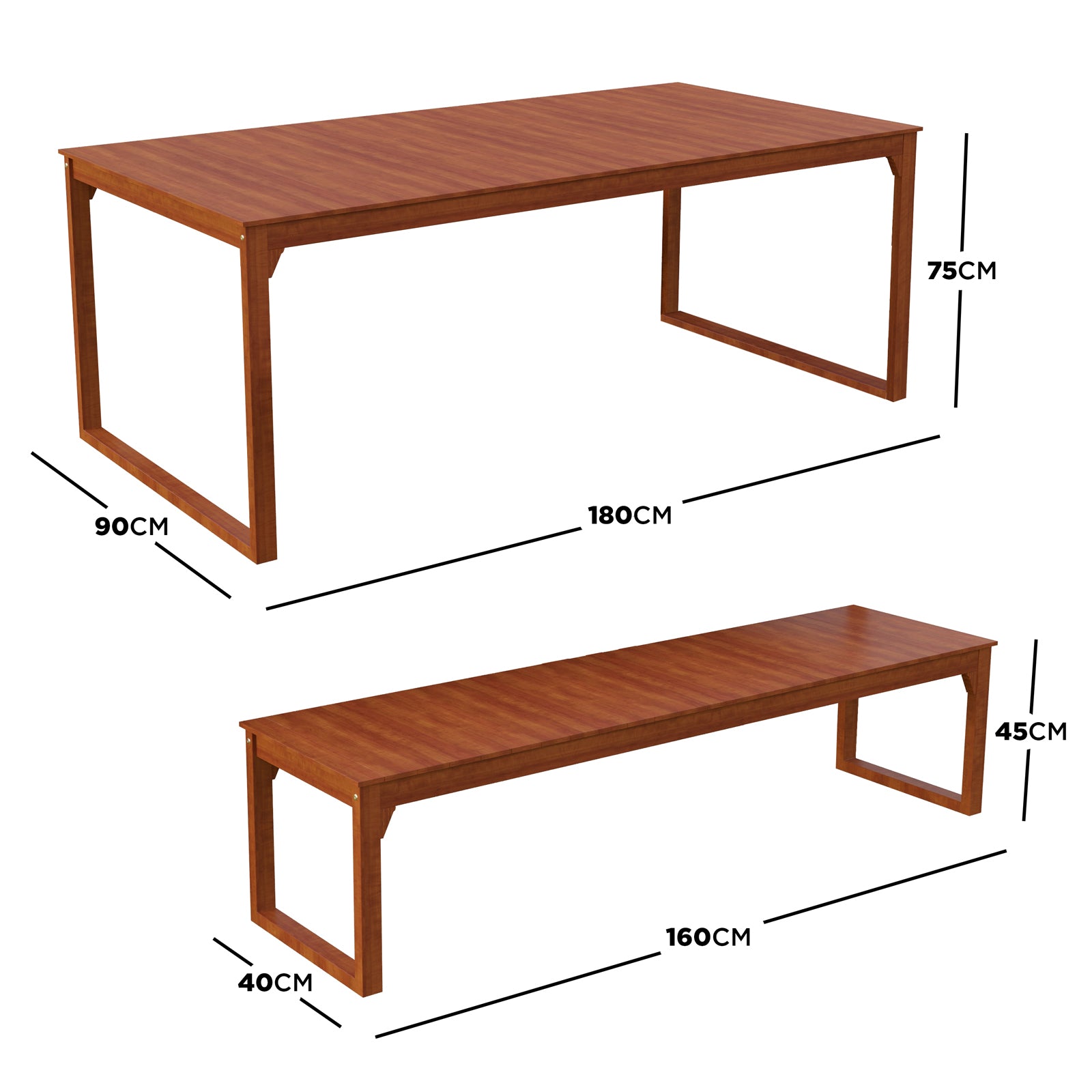 Trinity 8 Seater Hardwood Outdoor Dining Bench Set in Natural, featuring a rectangular table and two benches with U-shaped legs, crafted from eucalyptus wood, showcasing a modern, minimalistic design.