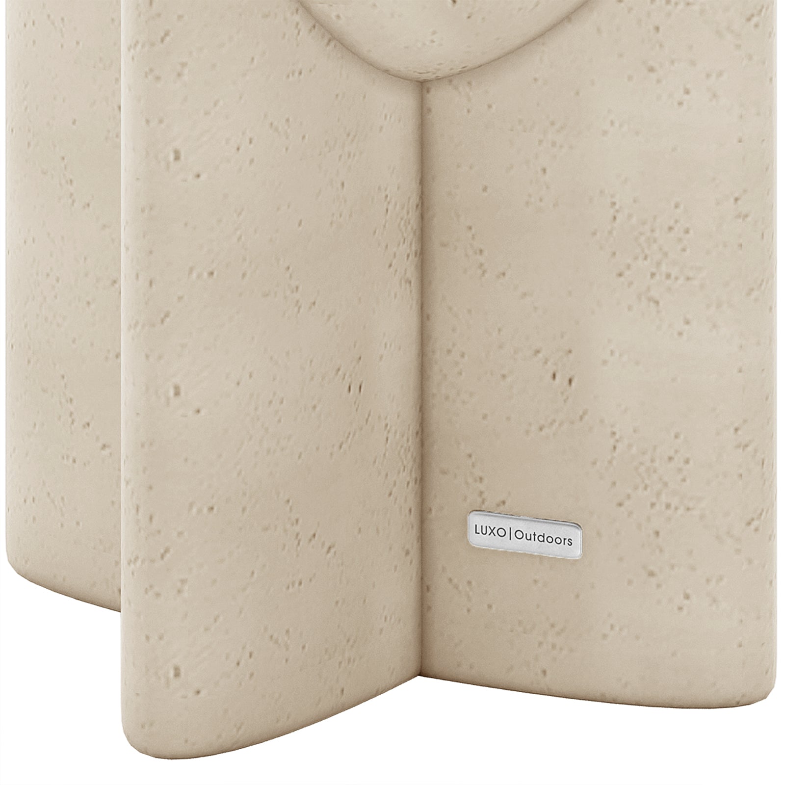 Valencia concrete side table, side view showcasing textured Antique White surface and sturdy base