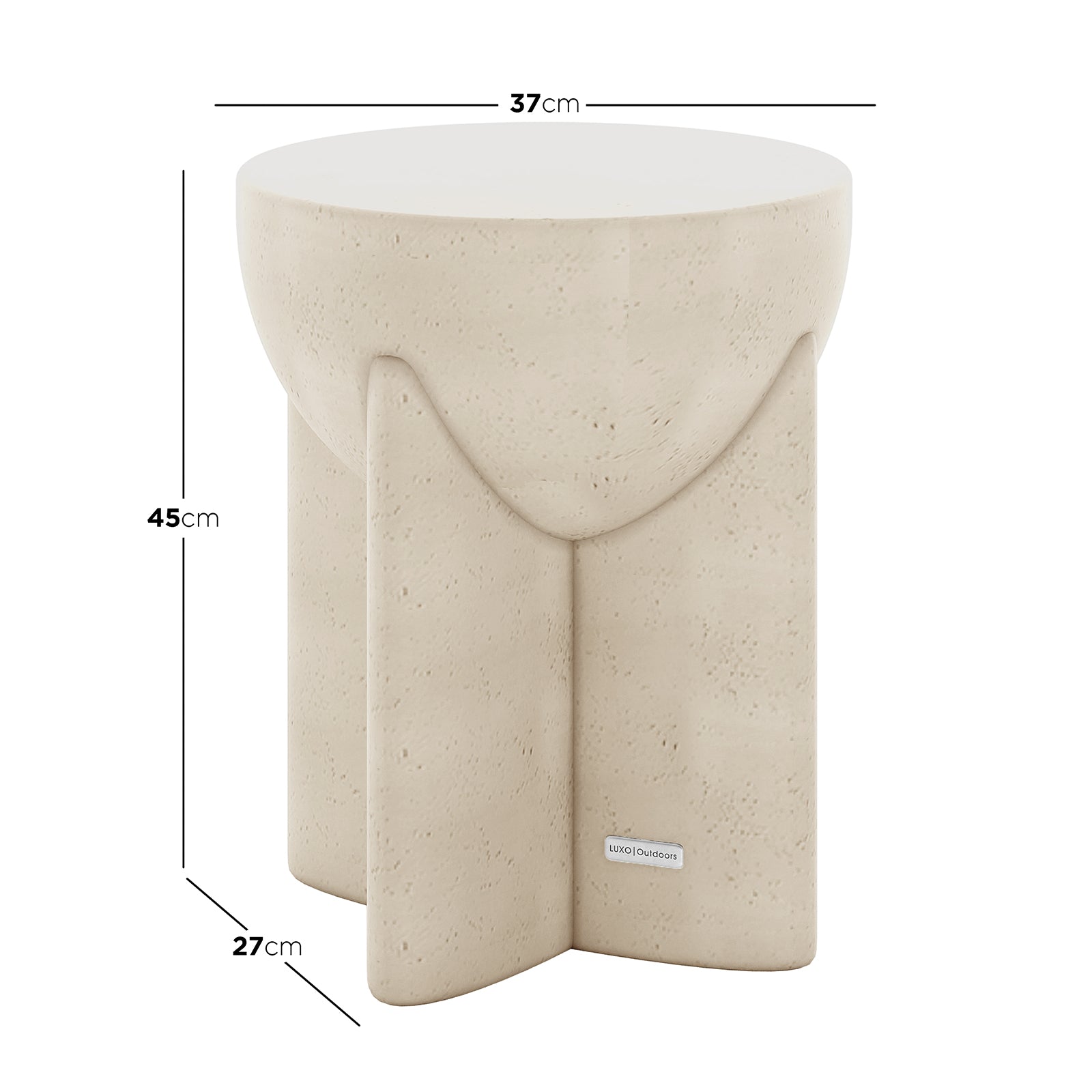 Dimensions of Valencia Indoor Outdoor Concrete Side Table: 37cm (W) x 37cm (D) x 45cm (H)