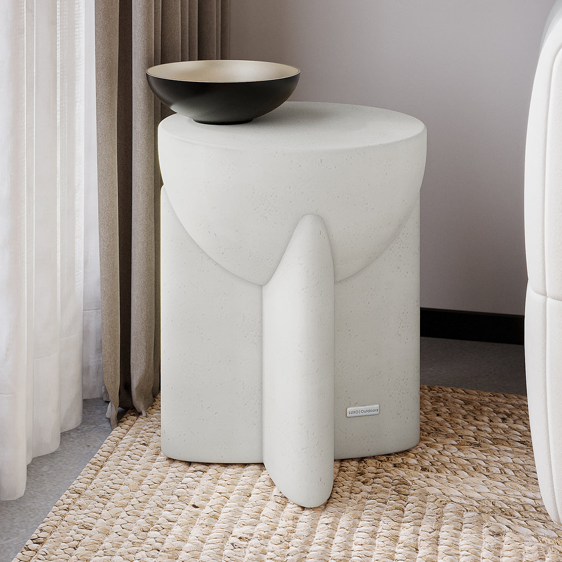 Valencia Concrete Side Table in a modern living room setting, perfect for indoor or outdoor use - Lifestyle