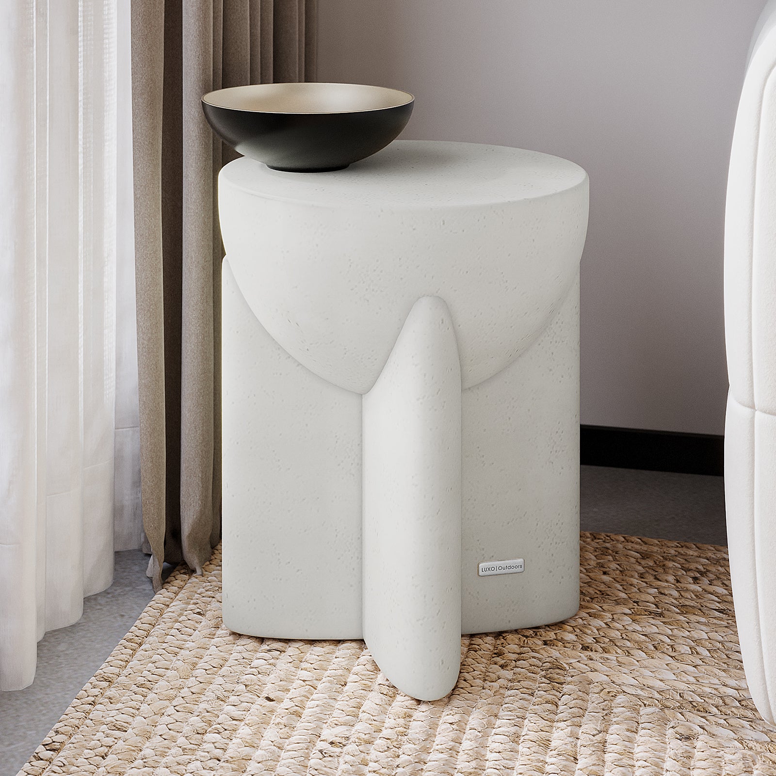Valencia Concrete Side Table in a modern living room setting, perfect for indoor or outdoor use - Lifestyle