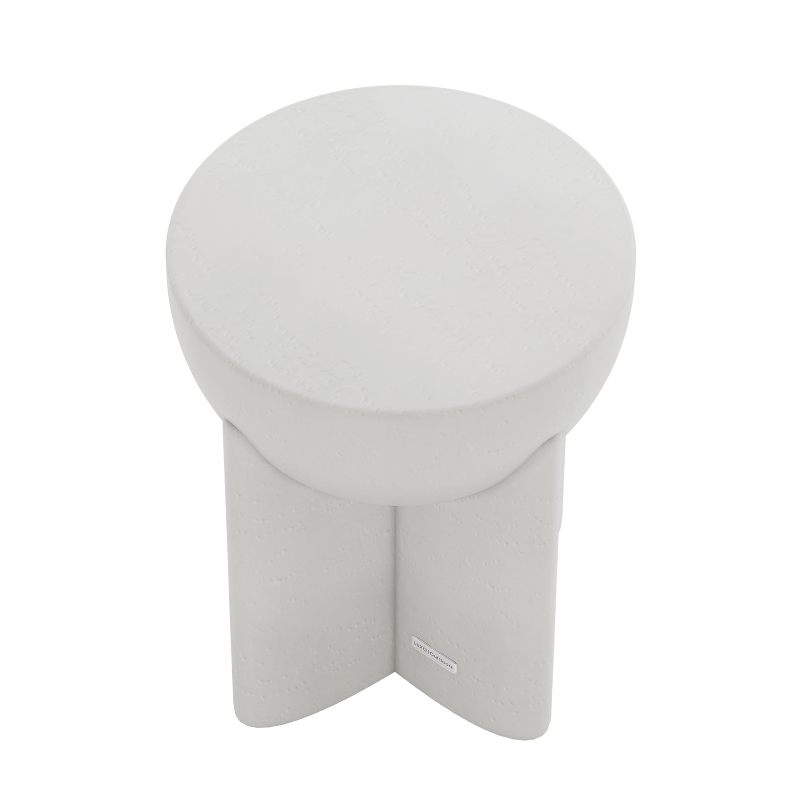 Overhead angled shot of White Valencia concrete side table, showcasing its unique form