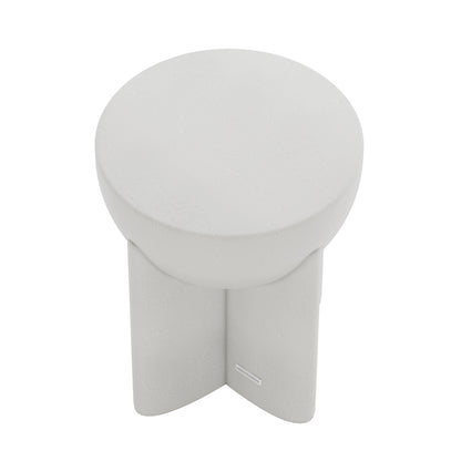 Overhead angled shot of White Valencia concrete side table, showcasing its unique form