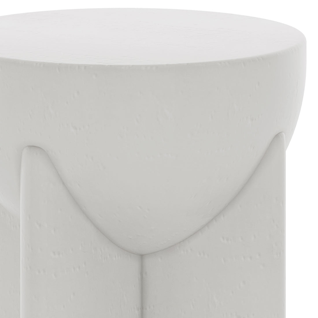 Valencia concrete side table, side view showcasing textured White surface and sturdy base