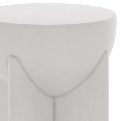 Valencia concrete side table, side view showcasing textured White surface and sturdy base