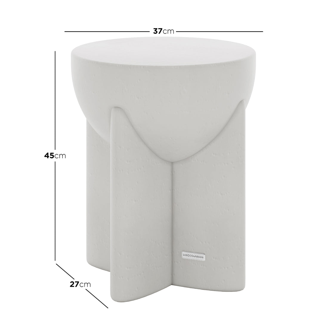 Dimensions of Valencia Indoor Outdoor Concrete Side Table: 37cm (W) x 37cm (D) x 45cm (H)