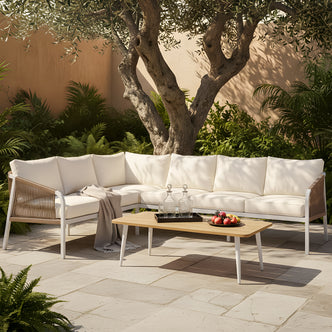 Vernon 6 Seater Wicker Outdoor Lounge Set in Cream White