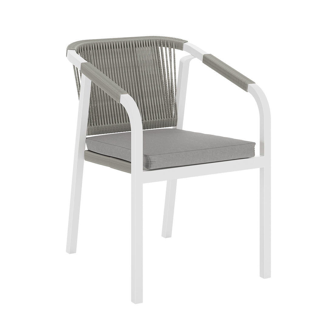 Close-up of a chair from the Vernon 6 Seater Aluminium Wicker Outdoor Dining Set Grey, showcasing the wicker texture and plush cushion for a stylish, comfortable outdoor seating experience.