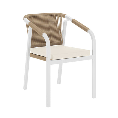 Vernon 6 Seater Aluminium Wicker Outdoor Dining Set, highlighting the wicker armrest and cushion on the chair, showcasing its elegant design and comfortable seating.