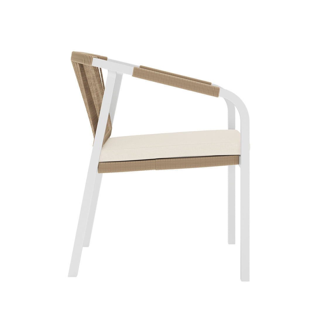 Vernon 6 Seater Aluminium Wicker Outdoor Dining Set Natural featuring a close-up of woven wicker detailing on the chair and table, highlighting its sturdy aluminium construction and plush seating for enhanced outdoor dining comfort.