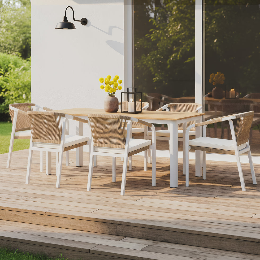 Vernon 6 Seater Wicker Outdoor Dining Set in Natural