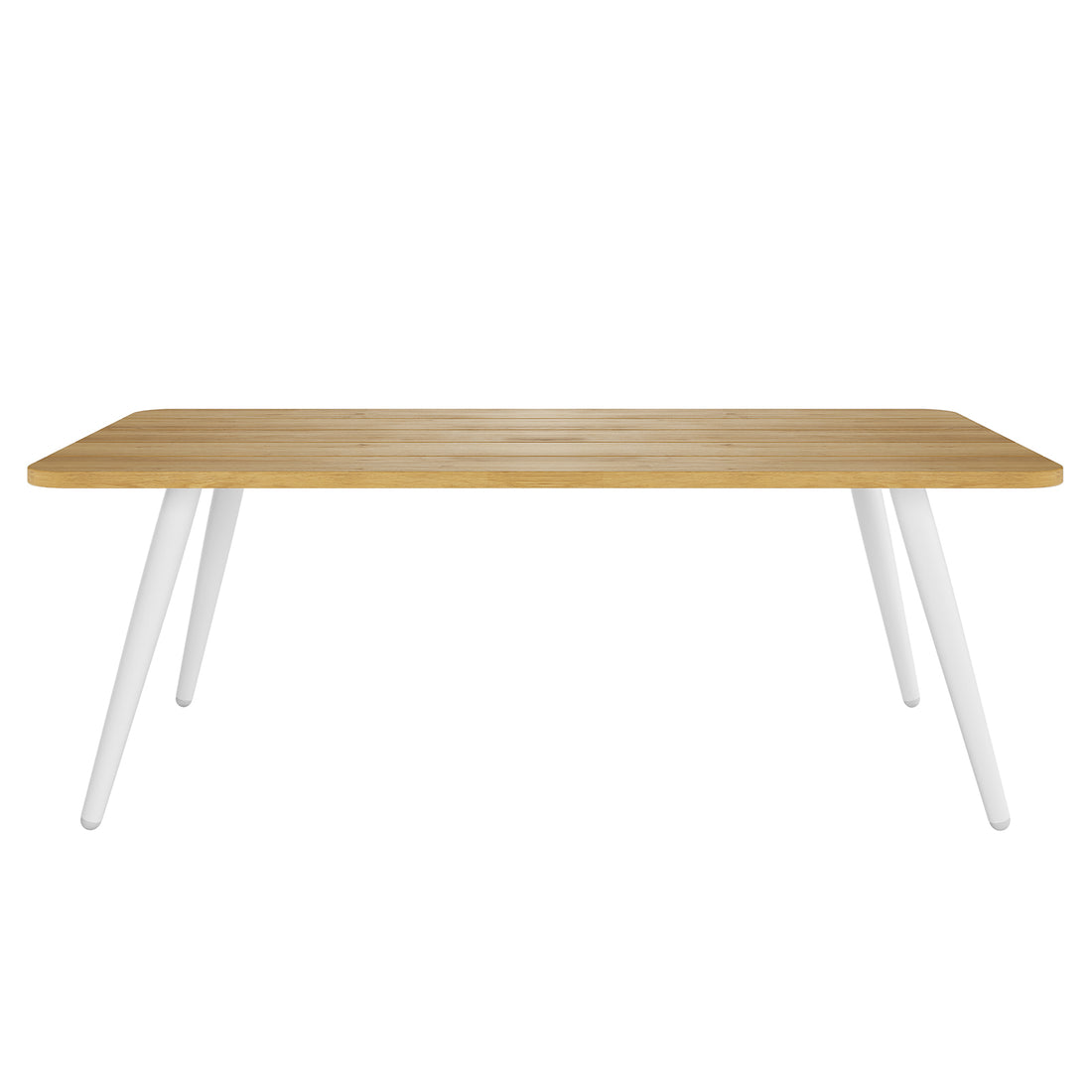 Vernon 5 Seater Aluminium Outdoor Sofa Set in Grey, featuring a modern rectangular table with light wood-grain top and four angled white legs, highlighting stylish, durable outdoor seating and comfort.