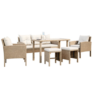 Vero 7 Seater Wicker Outdoor Dining Sofa Set in Natural