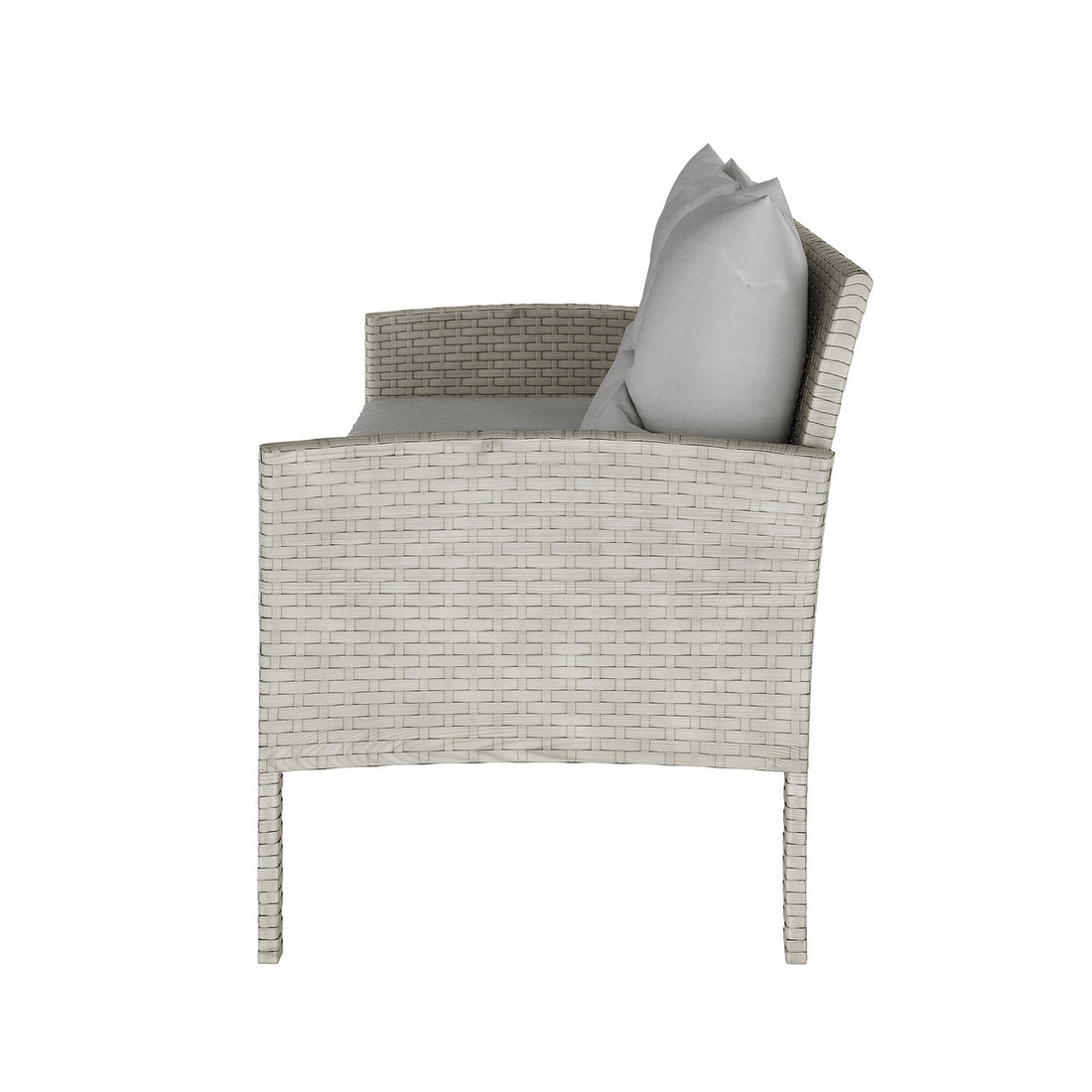 Vero 7 Seater Wicker Outdoor Sofa Dining Set Warm Grey featuring a close-up of the wicker chair with plush cushions, highlighting the durable design perfect for outdoor relaxation and dining.