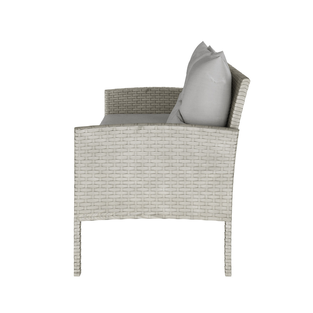 Vero 7 Seater Wicker Outdoor Sofa Dining Set Warm Grey featuring a close-up of the wicker chair with plush cushions, highlighting the durable design perfect for outdoor relaxation and dining.