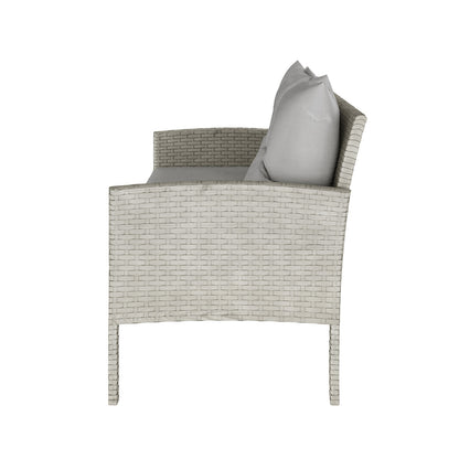 Vero 7 Seater Wicker Outdoor Sofa Dining Set Warm Grey featuring a close-up of the wicker chair with plush cushions, highlighting the durable design perfect for outdoor relaxation and dining.
