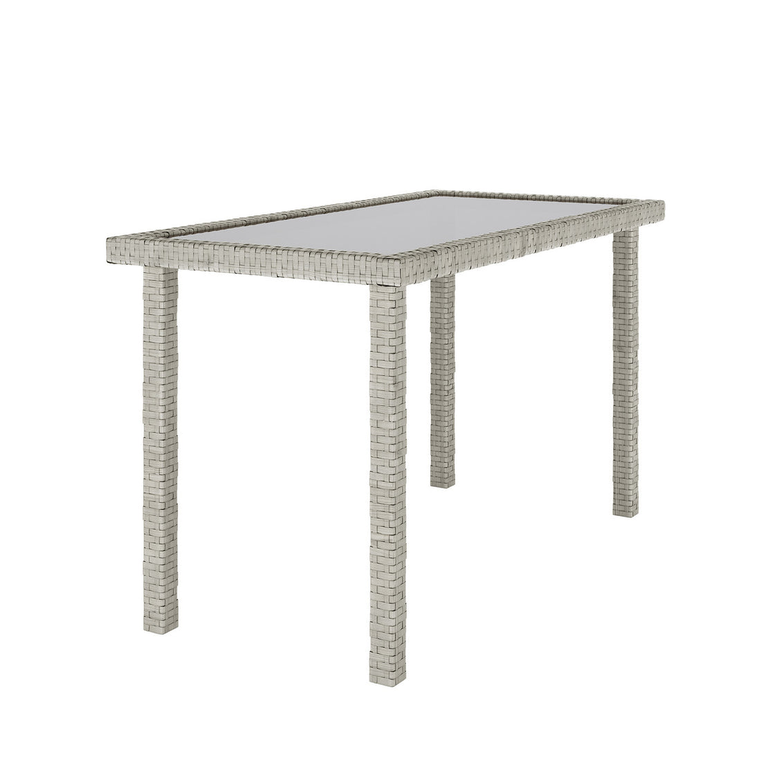 Vero 7 Seater Wicker Outdoor Sofa Dining Set Warm Grey featuring a glass-topped table made of bricks, ideal for enhancing outdoor spaces with a modern, durable design.