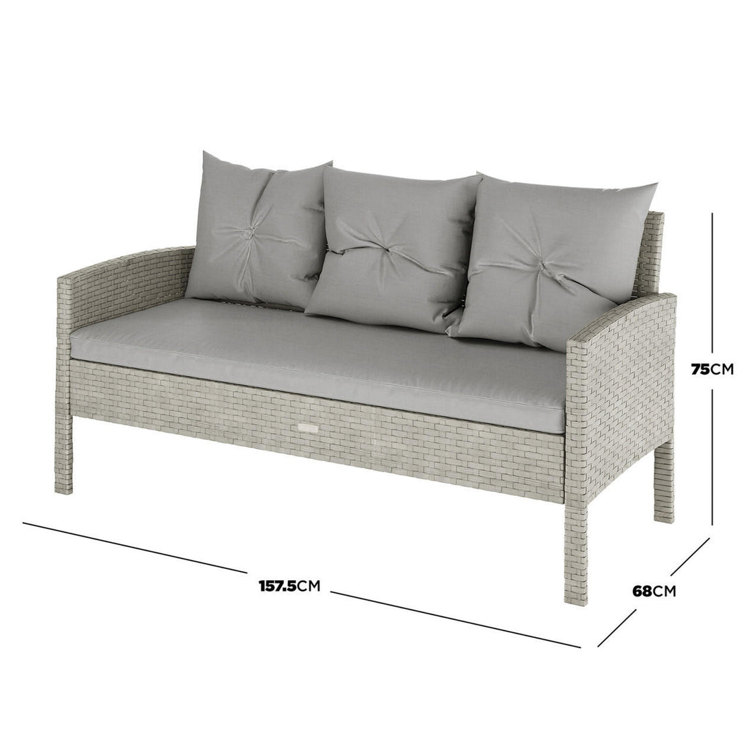 Close-up of Vero 7 Seater Wicker Outdoor Sofa Dining Set Warm Grey, highlighting the intricate wicker pattern and plush cushions, placed on a chair, emphasizing its inviting and luxurious design.