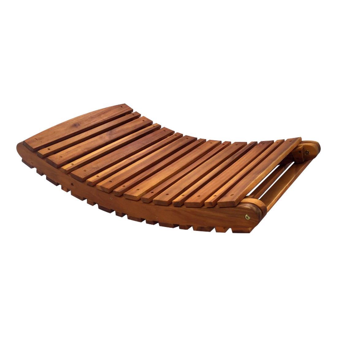 Wave Timber Outdoor Foldable Sun Lounge Natural, close-up of its ergonomic wave design, showcasing the smooth, sustainable Eucalyptus wood with a natural oil finish, highlighting its sturdy construction and foldable feature for easy storage.