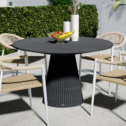 Xander 120cm Fluted Outdoor Concrete Dining Table Grey Marble