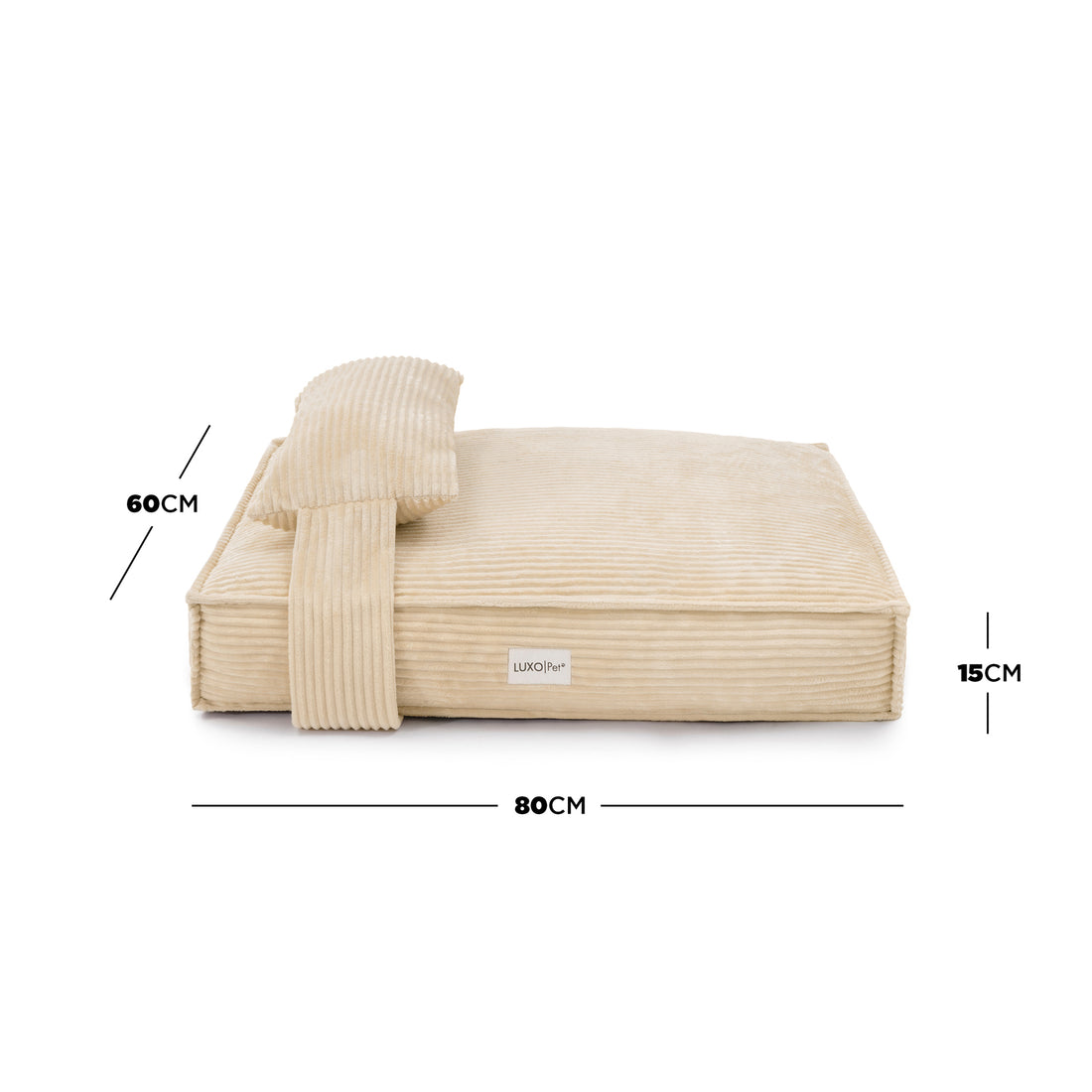 Dax Medium Corduroy Dog Bed – Soft & Stylish Beige, featuring plush cushioning with bolstered sides for head support, crafted from durable corduroy fabric, ideal for pet relaxation and home decor integration.