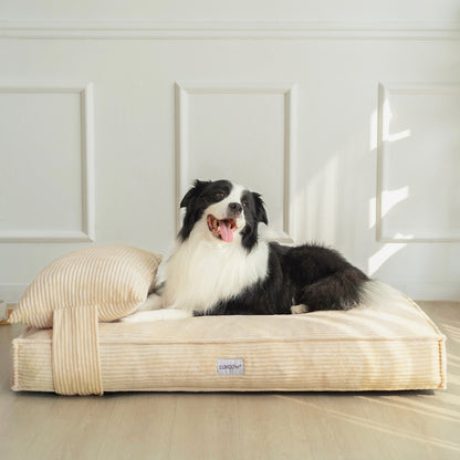 Dax Extra Large Corduroy Dog Bed – Beige Comfort, featuring a spacious, plush design with bolstered edges, perfect for large dogs to lounge comfortably indoors, resting on a durable, soft corduroy surface.
