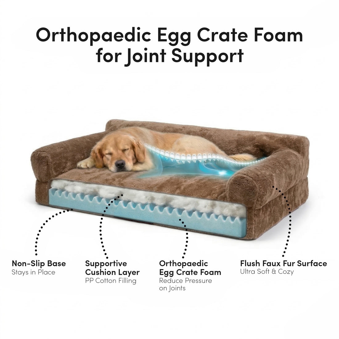 Fergus Large Orthopaedic Faux Fur Dog Bed in Beige