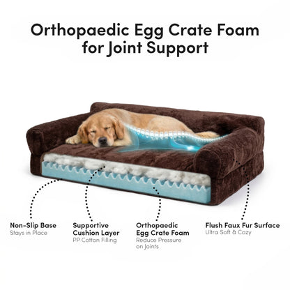 Fergus Large Orthopaedic Faux Fur Dog Bed in Brown