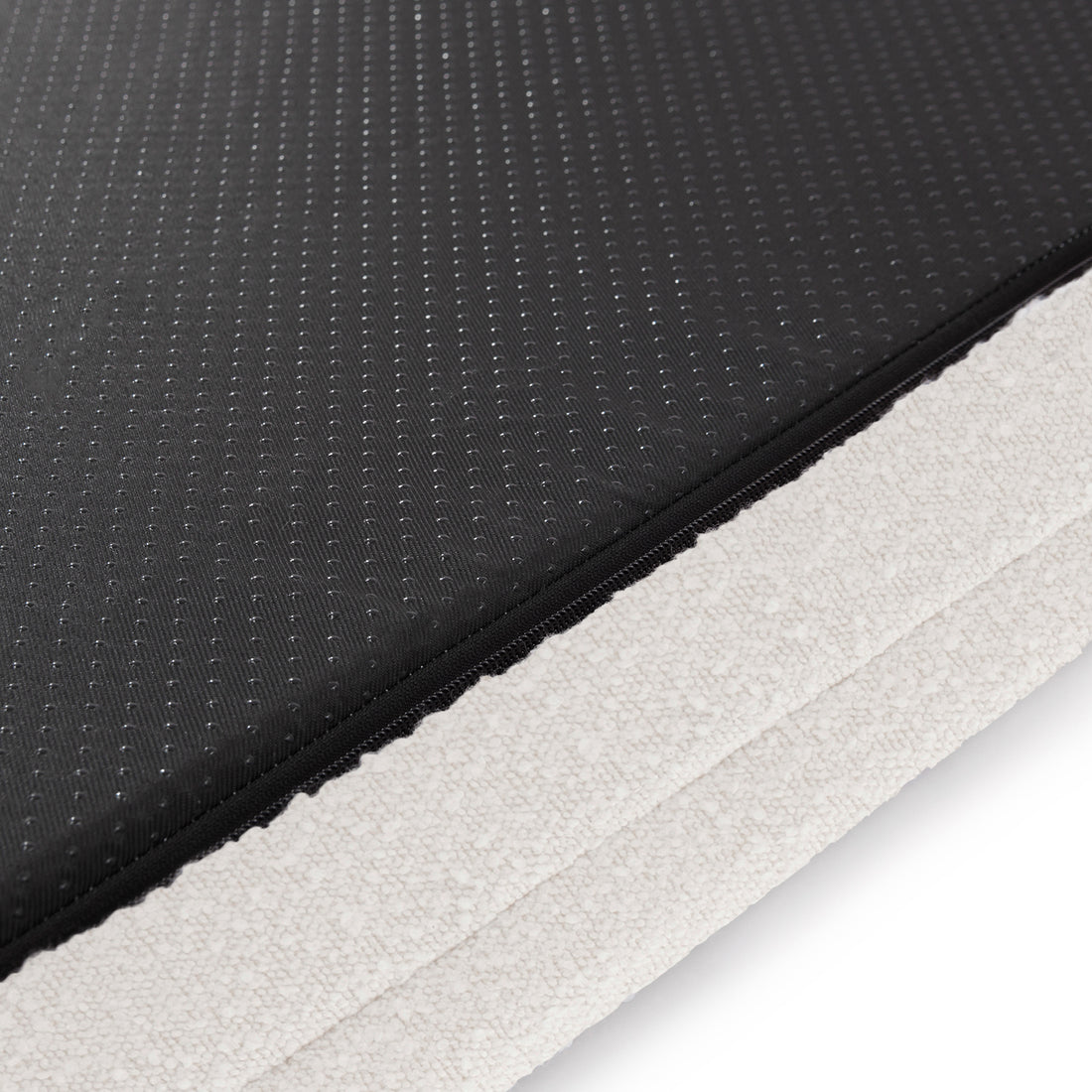 Close-up of the Tyro Luxe Medium Orthopedic Pet Bed – Light Beige, showcasing the soft boucle fabric and hidden zipper, designed for joint support and durability.