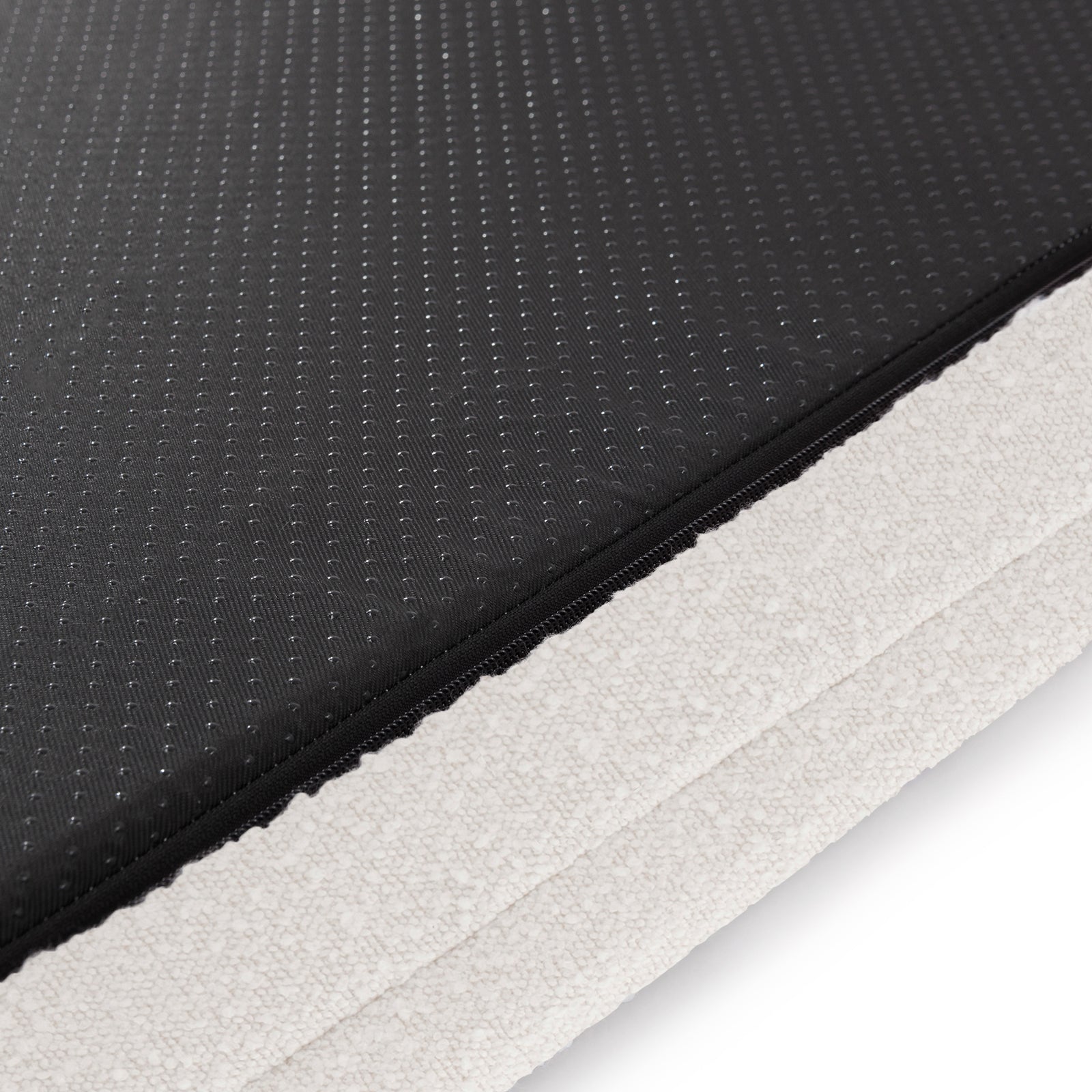 Close-up of the Tyro Luxe Medium Orthopedic Pet Bed – Light Beige, showcasing the soft boucle fabric and hidden zipper, designed for joint support and durability.