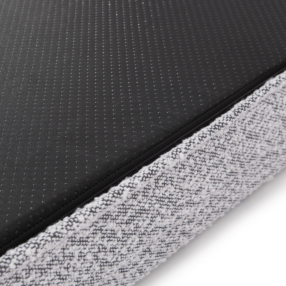 Close-up of the Tyro Luxe Small Orthopedic Pet Bed – Black & White, showcasing its textured boucle fabric and supportive orthopedic memory foam, designed for comfort and modern style. Ideal for small pets.
