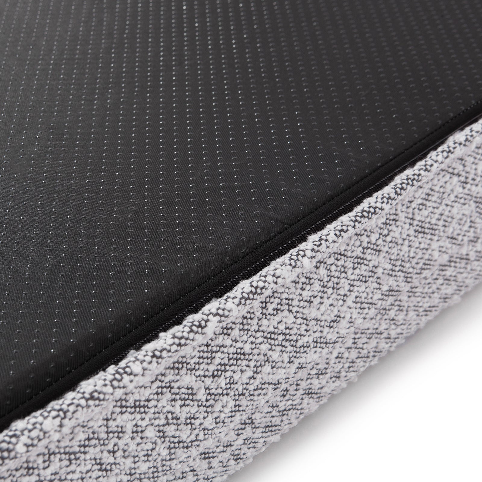 Close-up of the Tyro Luxe Small Orthopedic Pet Bed – Black & White, showcasing its textured boucle fabric and supportive orthopedic memory foam, designed for comfort and modern style. Ideal for small pets.