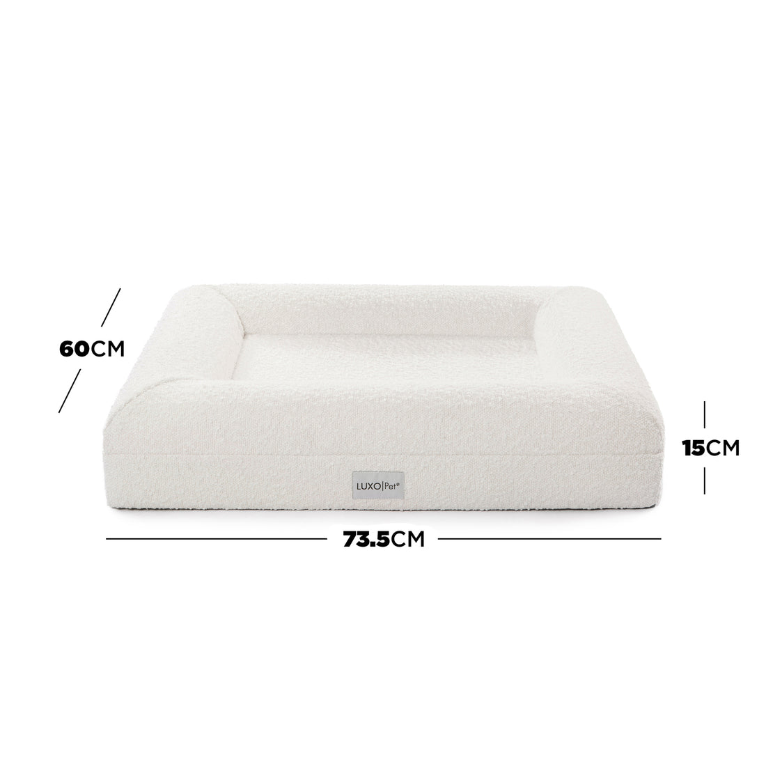 Close-up of the Tyro Luxe Small Orthopedic Pet Bed in Light Beige, showcasing its soft boucle cover and firm memory foam structure, designed for small pets to provide supportive comfort and modern style.