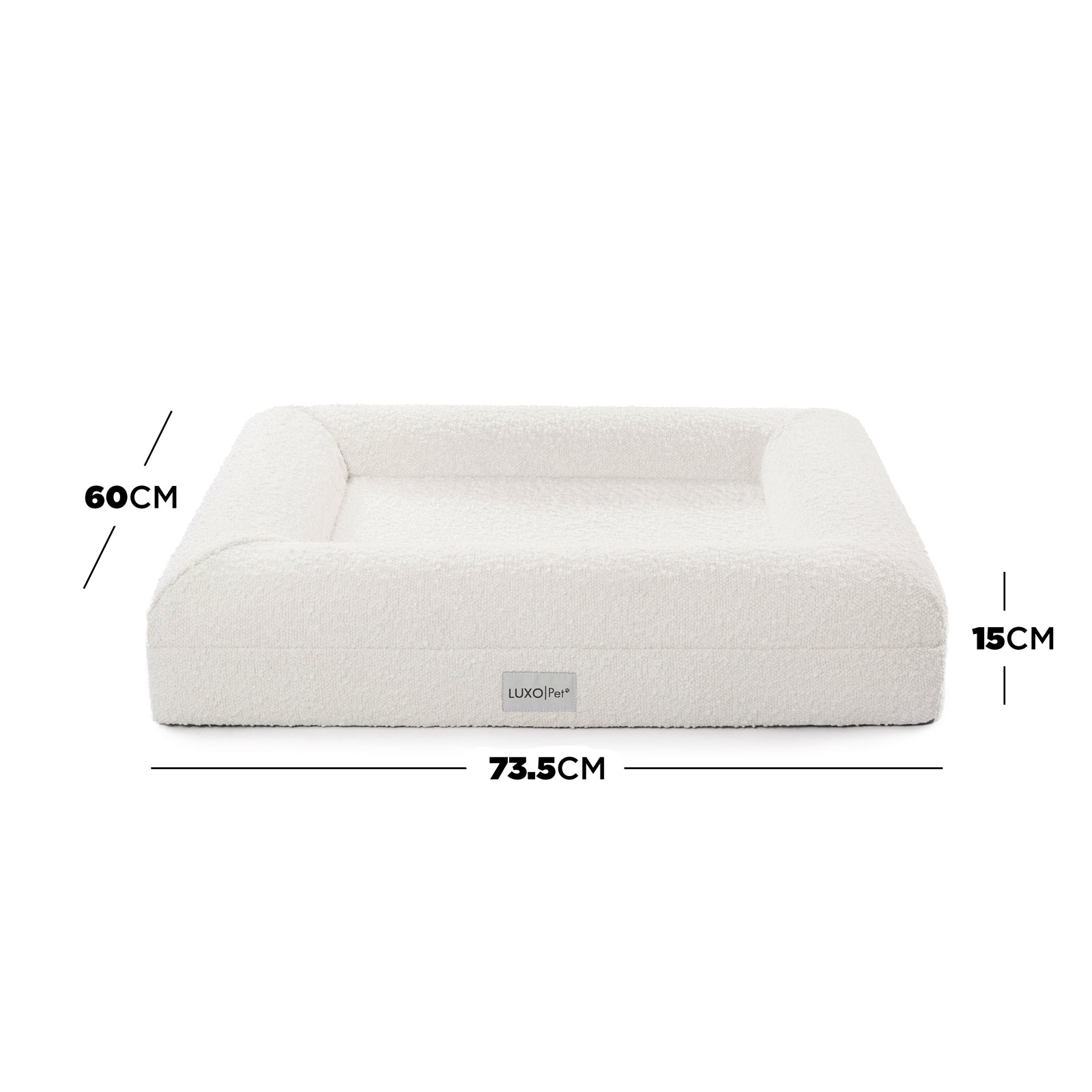 Close-up of the Tyro Luxe Small Orthopedic Pet Bed in Light Beige, showcasing its soft boucle cover and firm memory foam structure, designed for small pets to provide supportive comfort and modern style.