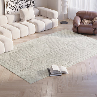 Aetherine Soft Contemporary Rug 120x180cm, showcased in an indoor setting, highlighting its plush 12mm pile and modern printed design, suitable for adding warmth and style beneath furniture or in living spaces.