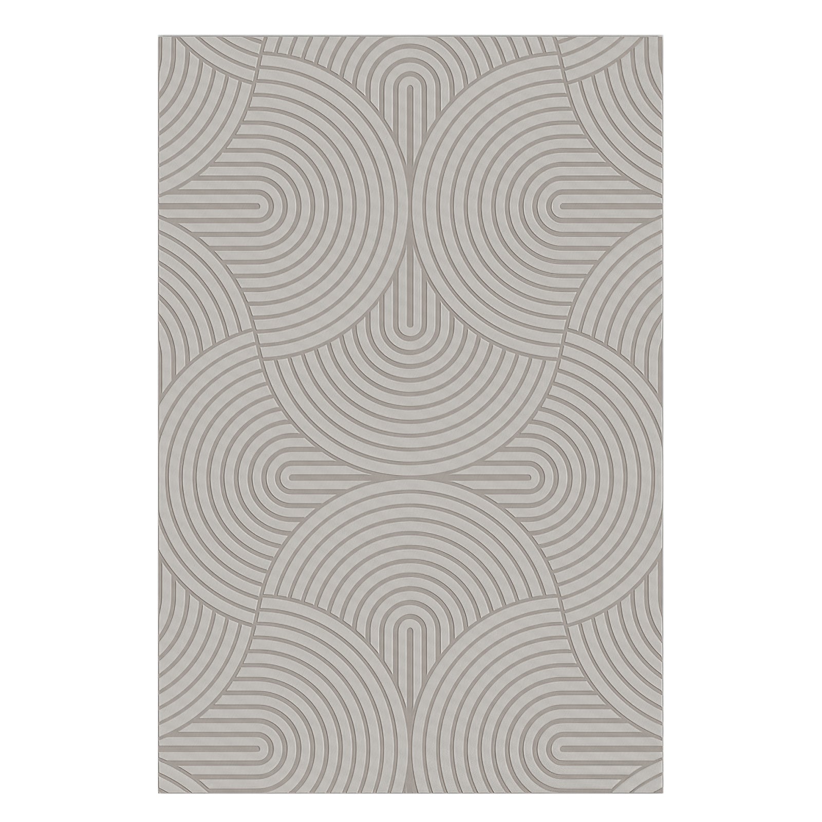 Alfy 200x300cm Large Tufted Modern Abstract Indoor Rug featuring a geometric pattern of concentric arcs and half-circles in neutral tones, ideal for contemporary home decor.