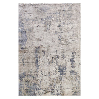 Ari 120x180cm Small Tufted Printed Indoor Floor Rug featuring a lightly distressed abstract pattern on a cream/beige base with muted blues and grays, offering a modern, vintage-worn aesthetic.