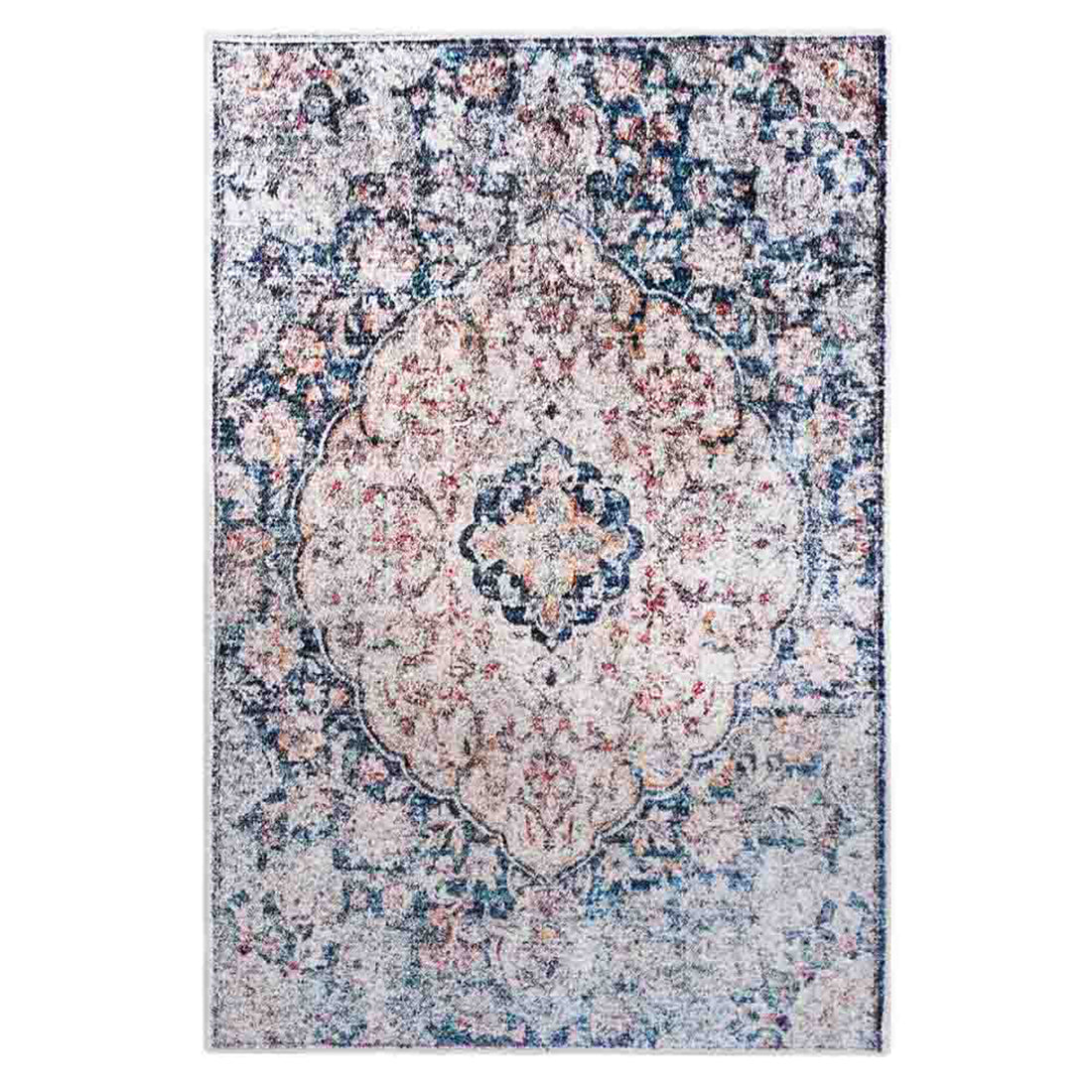 Ariza 120x170cm Small Persian Silky Indoor Floor Rug featuring a vintage distressed medallion design with an intricate all-over floral pattern, ideal for high-traffic areas and easy to maintain.