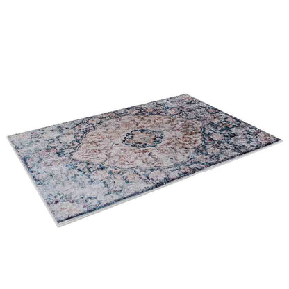 Ariza 120x170cm Small Persian Silky Indoor Floor Rug with vintage-style, distressed floral motifs, central medallion, and soft tones. Ideal for high-traffic areas, offering a luxurious, low-maintenance touch.