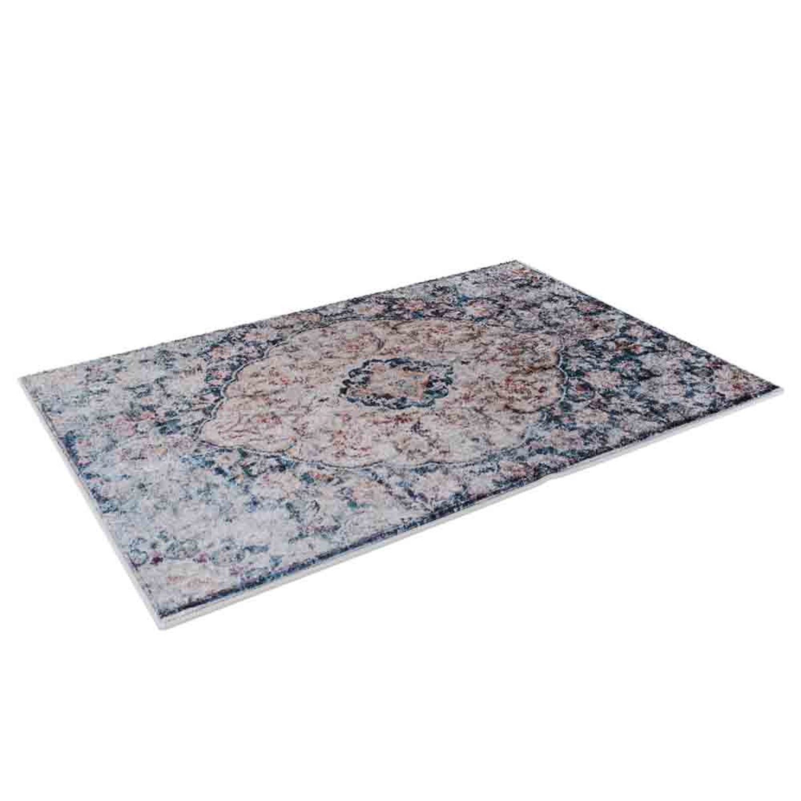 Ariza Distressed Persian Silky Rug 160x230cm features an intricate floral pattern with a distressed finish, offering a vintage feel. Ideal for high-traffic areas, it's soft, anti-slip, and easy to maintain.