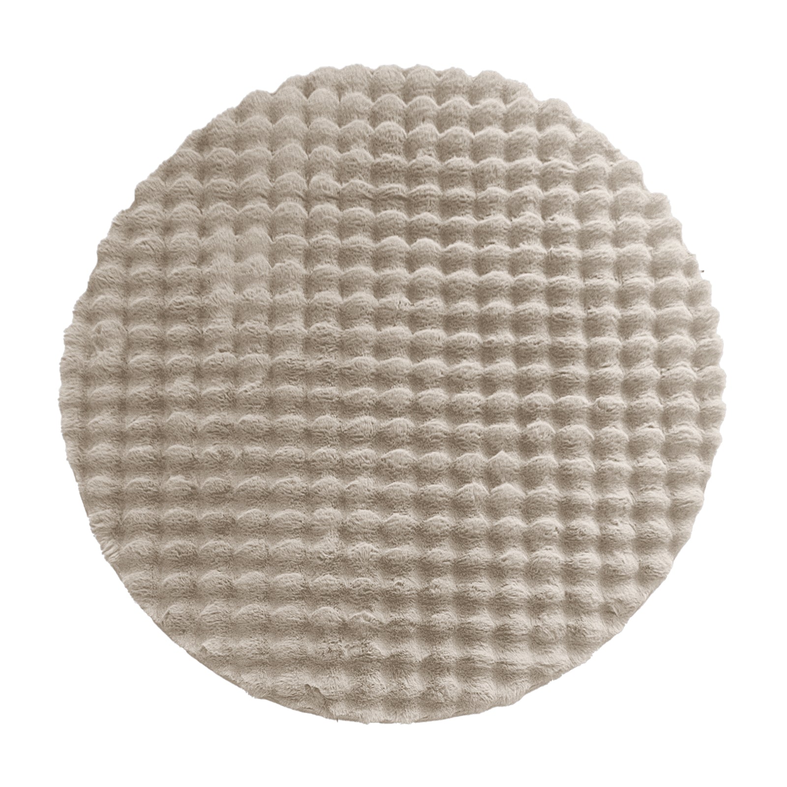 Armida 160cm Round Fluffy Faux Fur Bubble Rug in Beige, featuring a plush, waffle-style texture, ideal as a soft accent rug or bath mat, enhancing comfort and style in your space.