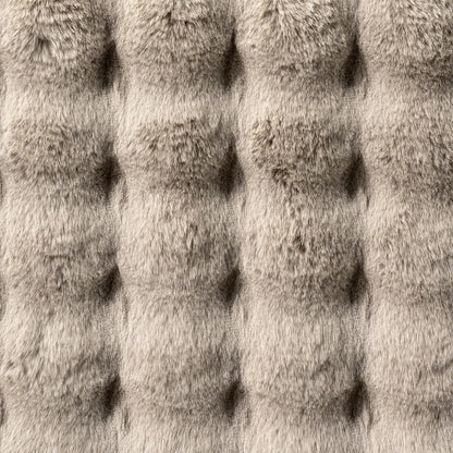 Close-up of the Armida 160cm Round Fluffy Faux Fur Bubble Rug in Beige, showcasing its tufted, soft fur-like texture and luxurious 3D bubble design, ideal for adding comfort and style to any room.